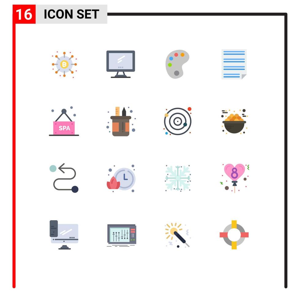 Set of 16 Vector Flat Colors on Grid for report homework imac document paint Editable Pack of Creative Vector Design Elements