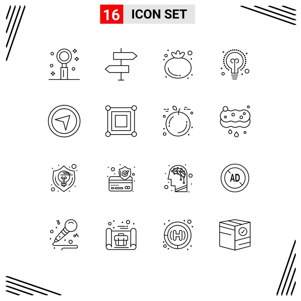 Editable Vector Line Pack of 16 Simple Outlines of maps idea direction education vegetable Editable Vector Design Elements