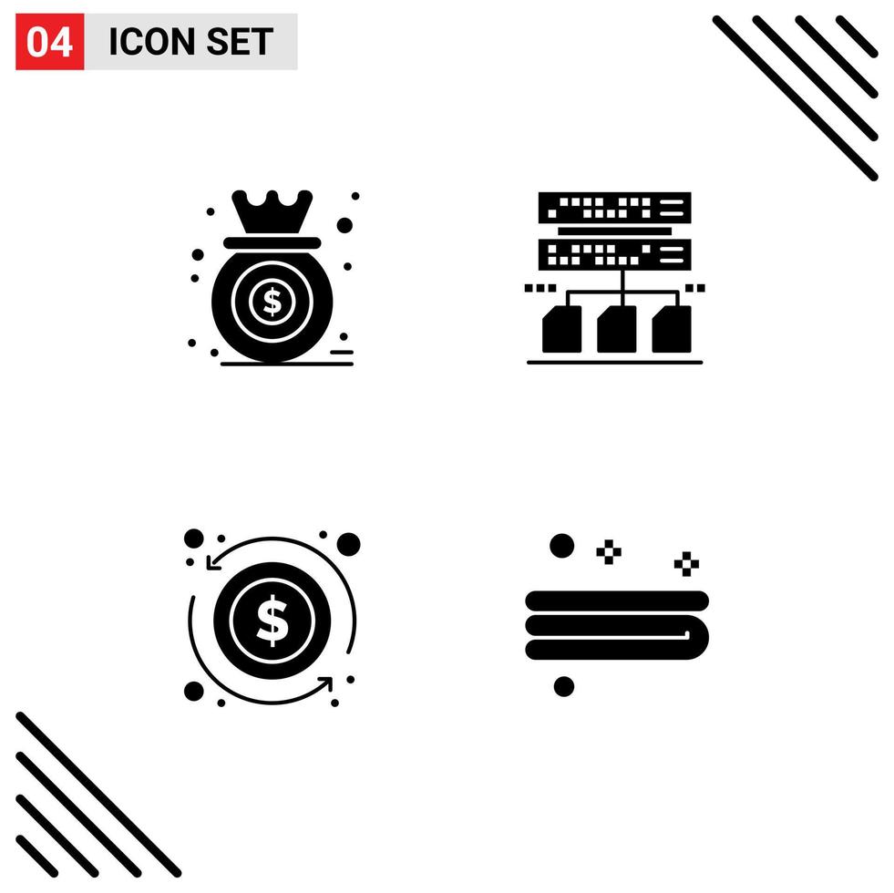 Set of 4 Modern UI Icons Symbols Signs for analysis dollar graph data money Editable Vector Design Elements