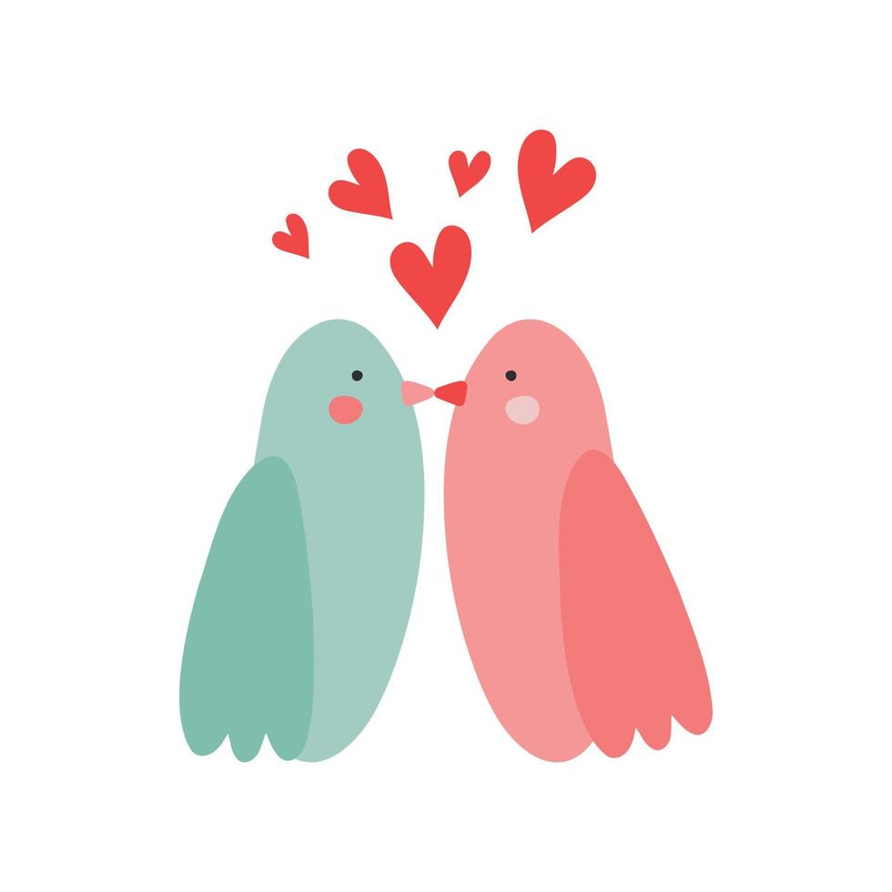 Vector illustration of cute cartoon birds in love character with red hearts for love and relationship concept design