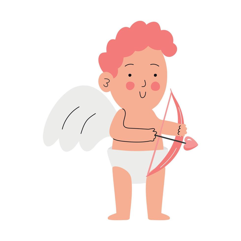 WebFunny cupid, little angels or god eros. Cute Greece kids with bow, heart hunters romantic vector characters