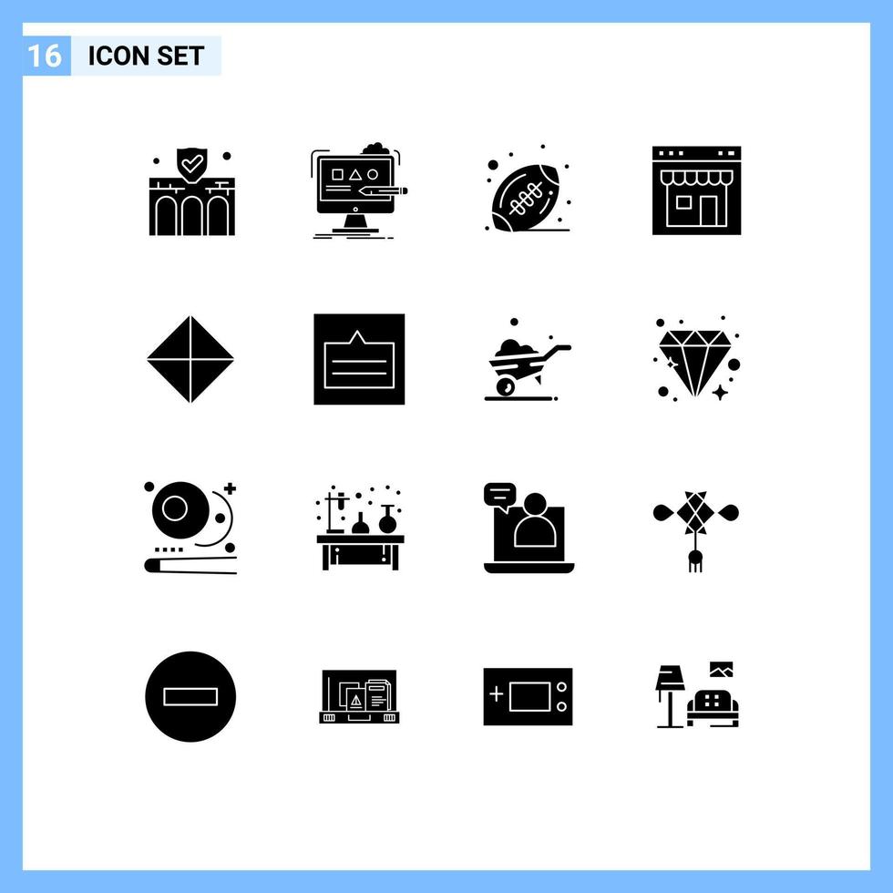 Set of 16 Commercial Solid Glyphs pack for shop online digital interface sport Editable Vector Design Elements