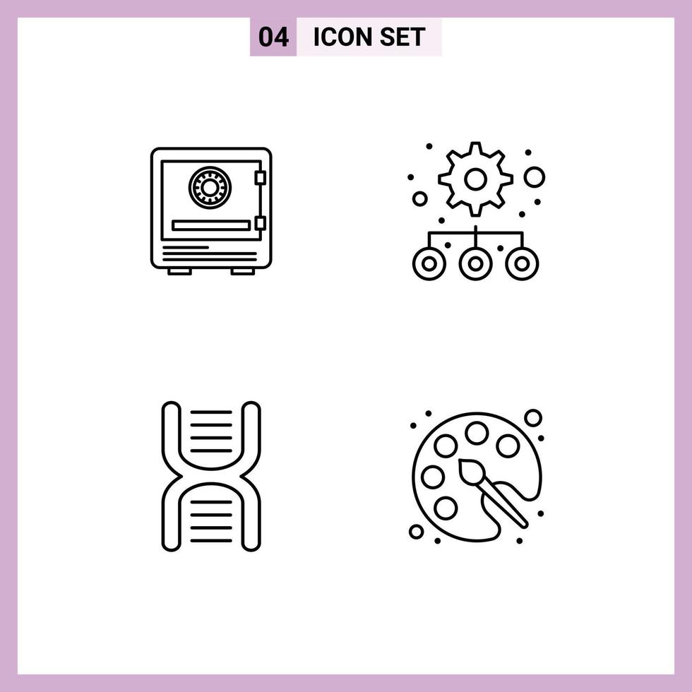 4 Thematic Vector Filledline Flat Colors and Editable Symbols of safe settings lock security dna Editable Vector Design Elements