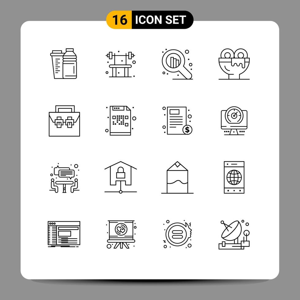 Modern Set of 16 Outlines Pictograph of bag food gym drink breakfast Editable Vector Design Elements