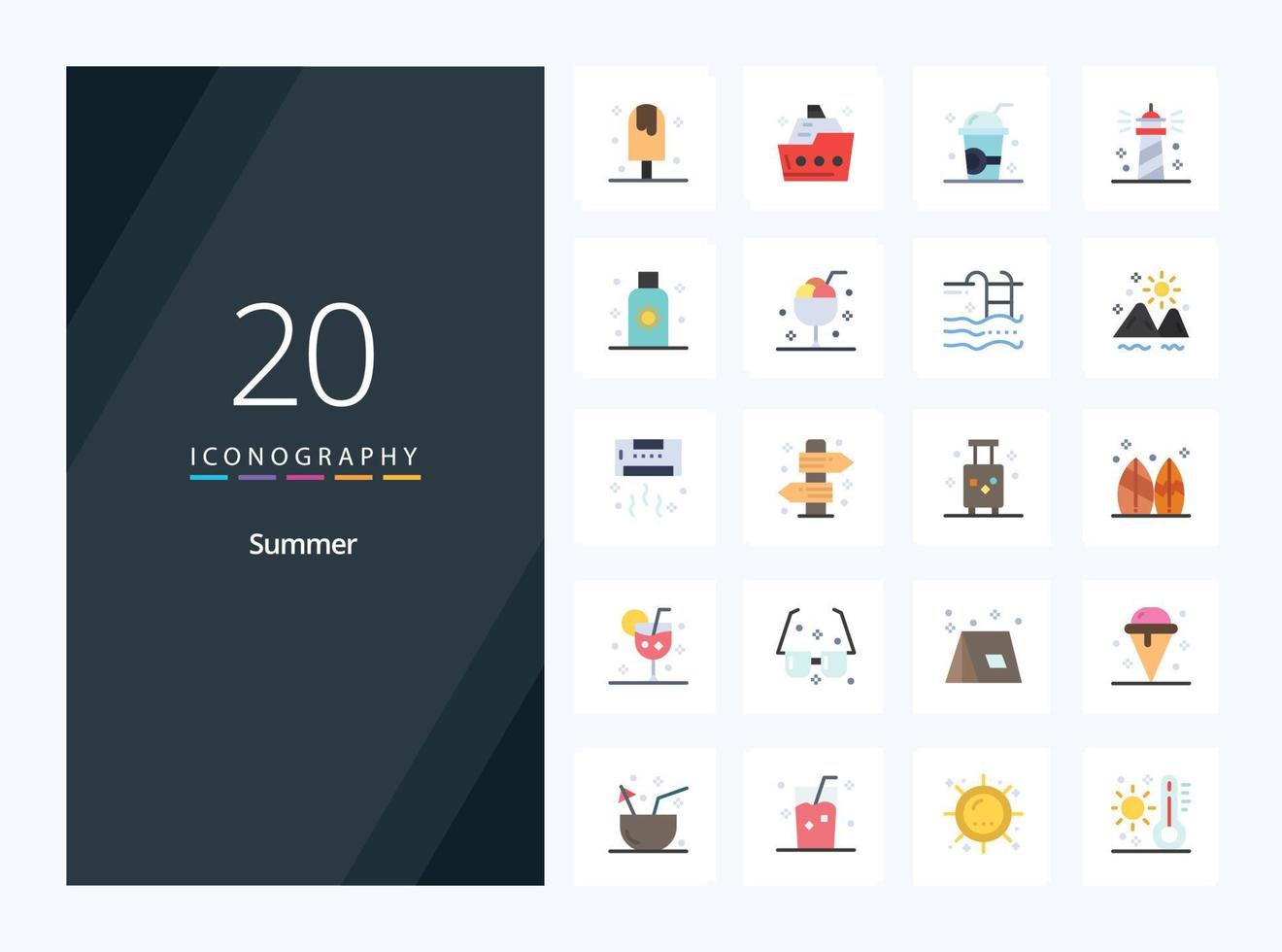 20 Summer Flat Color icon for presentation vector