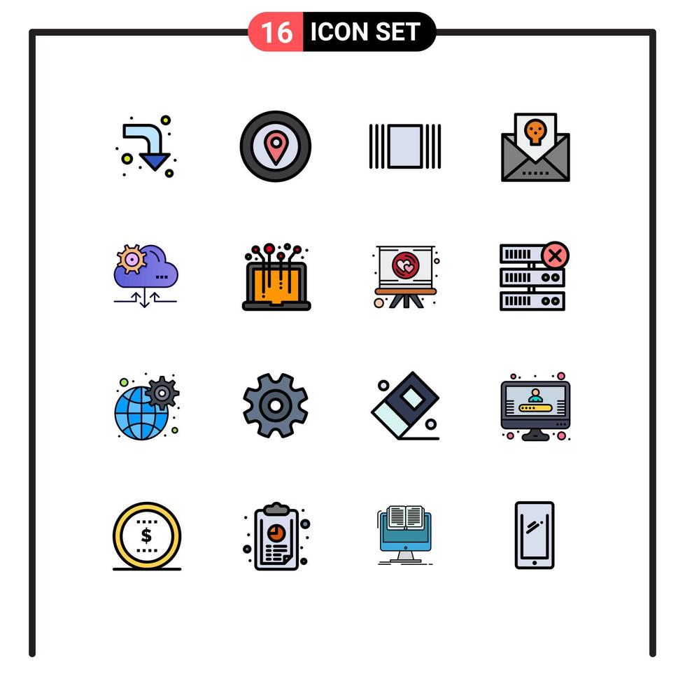 16 Universal Flat Color Filled Line Signs Symbols of gear cloud thumbnails mail halloween Editable Creative Vector Design Elements