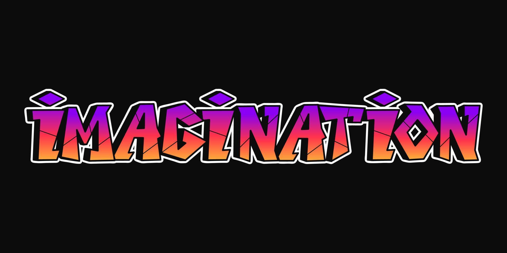 Imagination word trippy psychedelic graffiti style letters.Vector hand drawn doodle cartoon logo Imagination illustration. Funny cool trippy letters, fashion, graffiti style print t-shirt concept vector