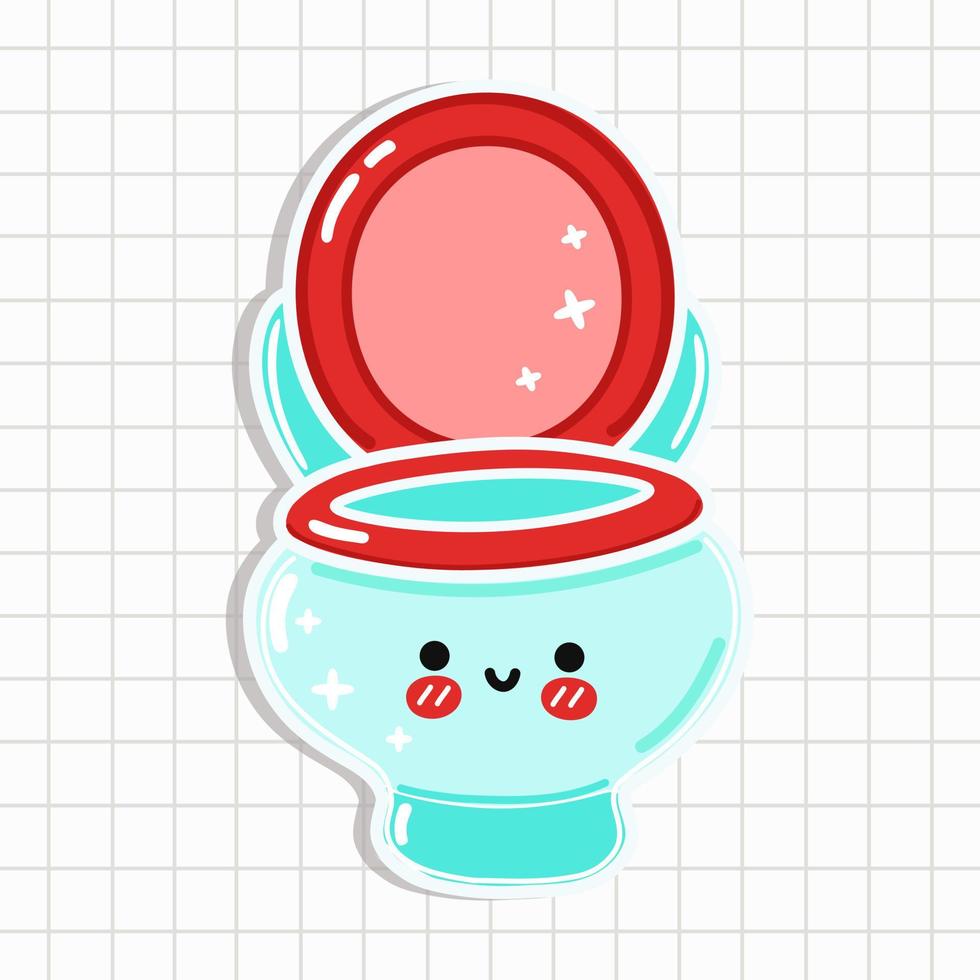 Cute funny toilet sticker character. Vector hand drawn cartoon kawaii character illustration icon. Isolated on background. Toilet character concept