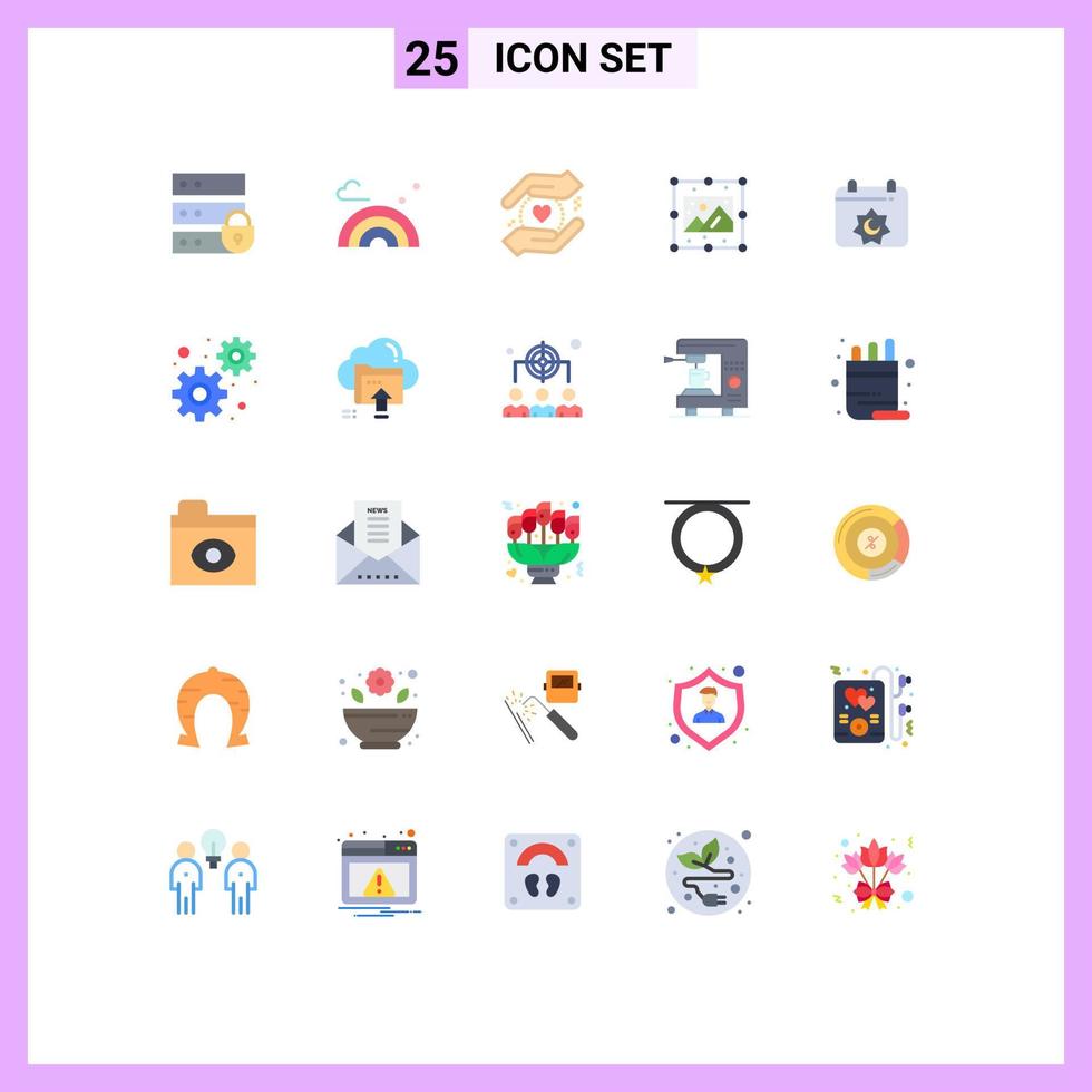 Mobile Interface Flat Color Set of 25 Pictograms of islamic calendar business image process Editable Vector Design Elements