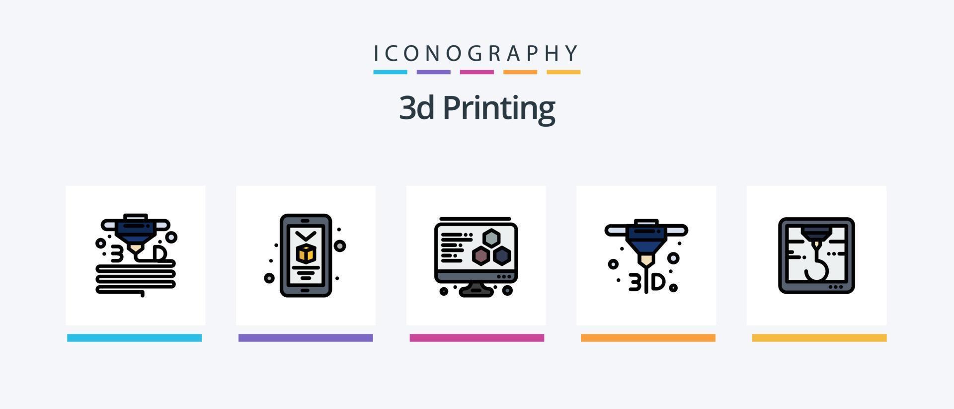 3d Printing Line Filled 5 Icon Pack Including hock. 3d. equipment. printing. box. Creative Icons Design vector