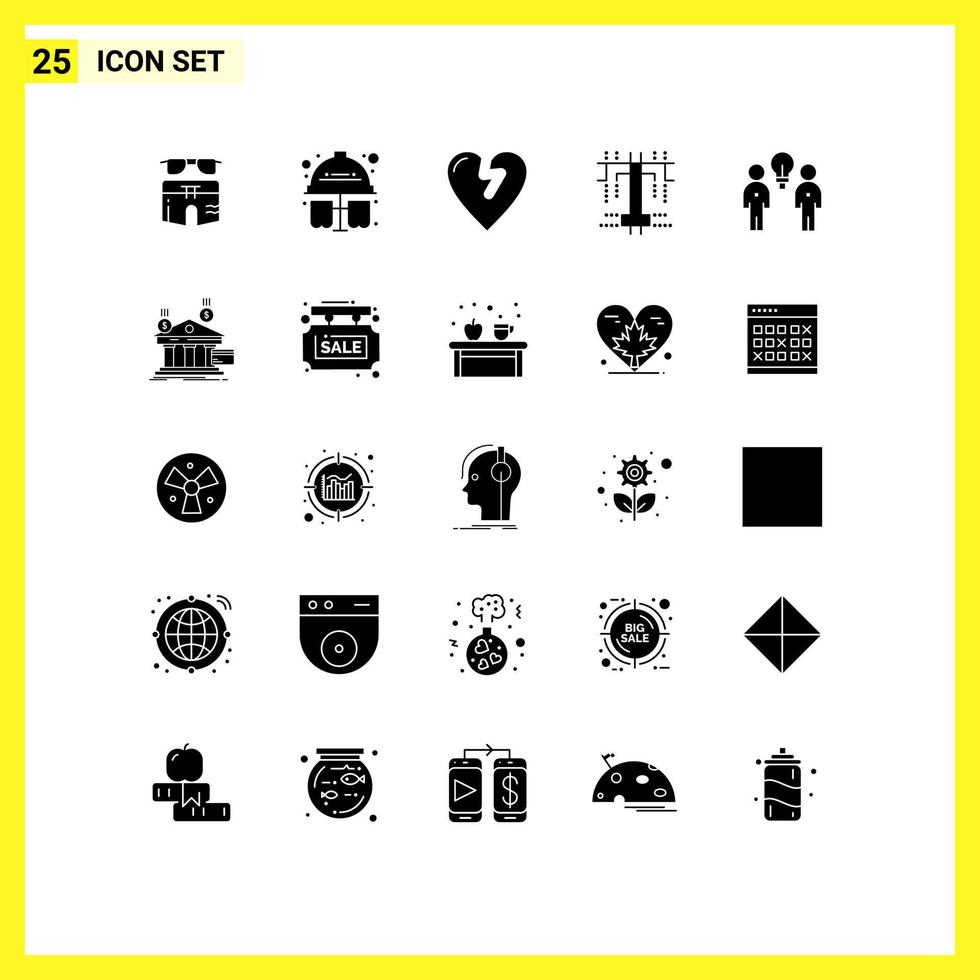 Solid Glyph Pack of 25 Universal Symbols of people brainstorm hard hat type creative Editable Vector Design Elements