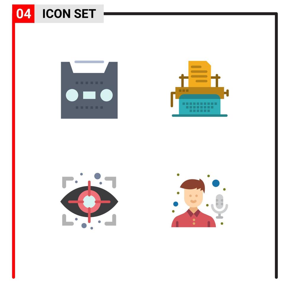 Group of 4 Modern Flat Icons Set for audio scan tape document audio Editable Vector Design Elements