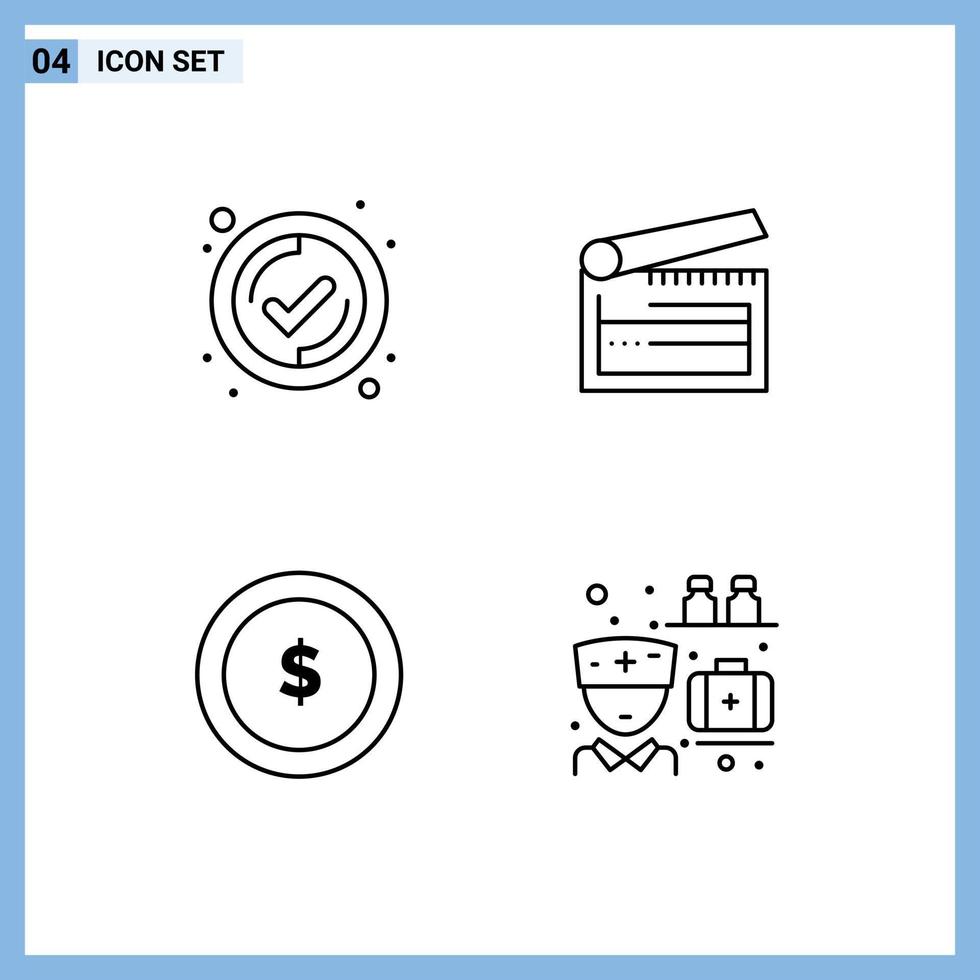 Modern Set of 4 Filledline Flat Colors and symbols such as interface coin action clapper finance Editable Vector Design Elements