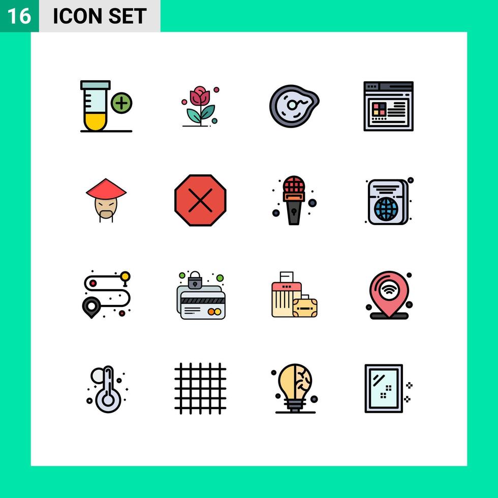 16 Flat Color Filled Line concept for Websites Mobile and Apps monk emperor motion website page Editable Creative Vector Design Elements