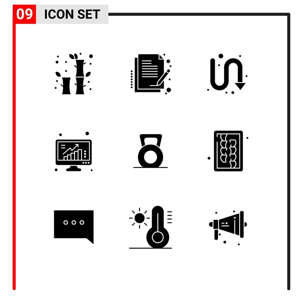 Set of 9 Vector Solid Glyphs on Grid for dumbbell poll arrows graph grow Editable Vector Design Elements