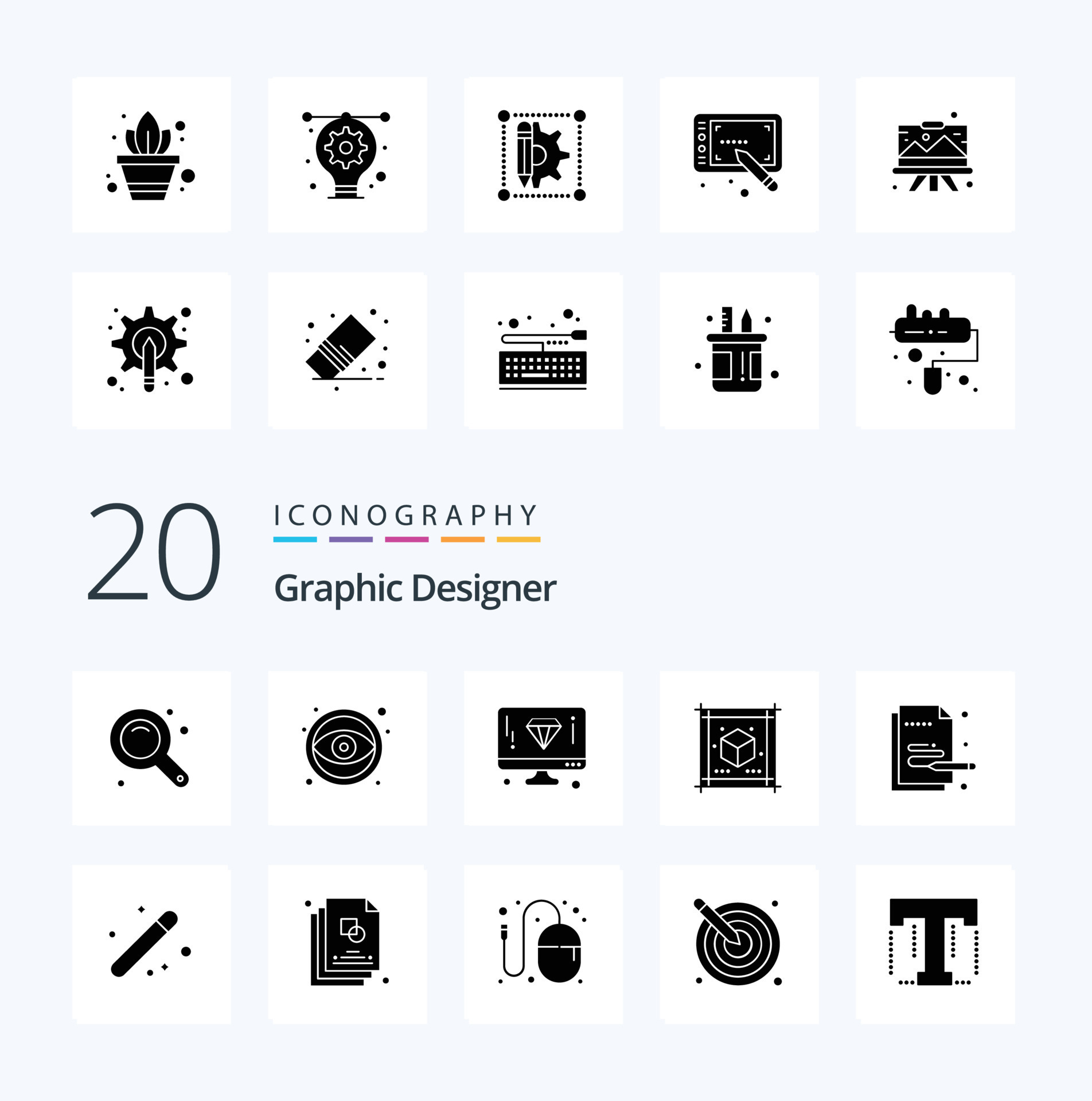 20 Graphic Designer Solid Glyph icon Pack like paint sheet design paper