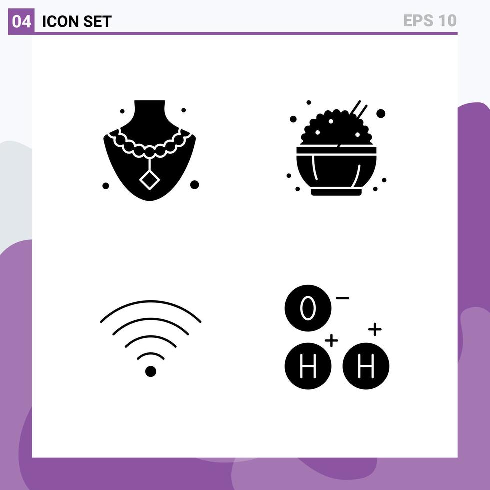 Set of 4 Vector Solid Glyphs on Grid for diamond ho chinese connection space Editable Vector Design Elements