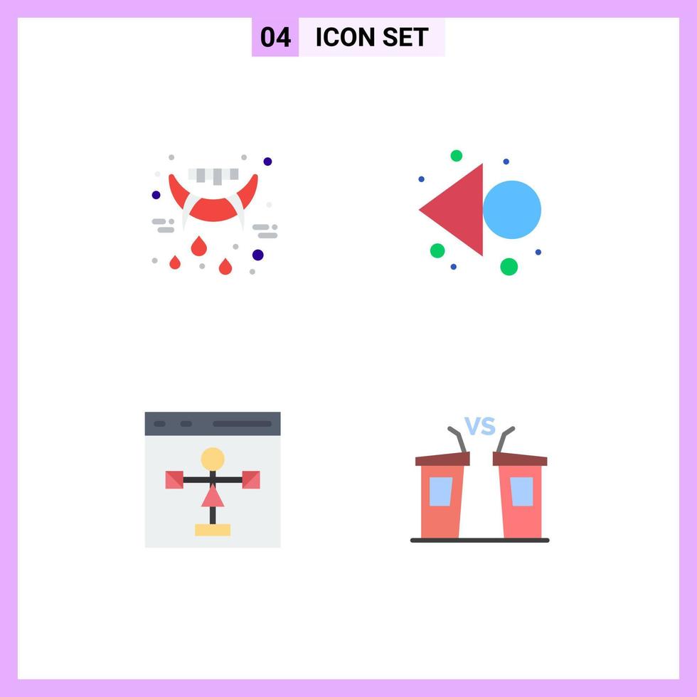 Editable Vector Line Pack of 4 Simple Flat Icons of halloween development vampire rewind programming Editable Vector Design Elements