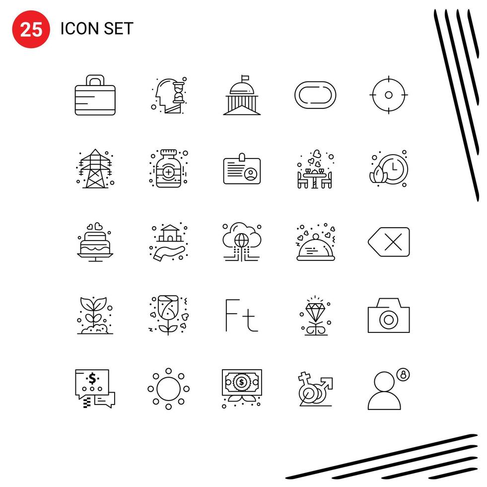 25 Universal Lines Set for Web and Mobile Applications goal archer flag track road Editable Vector Design Elements