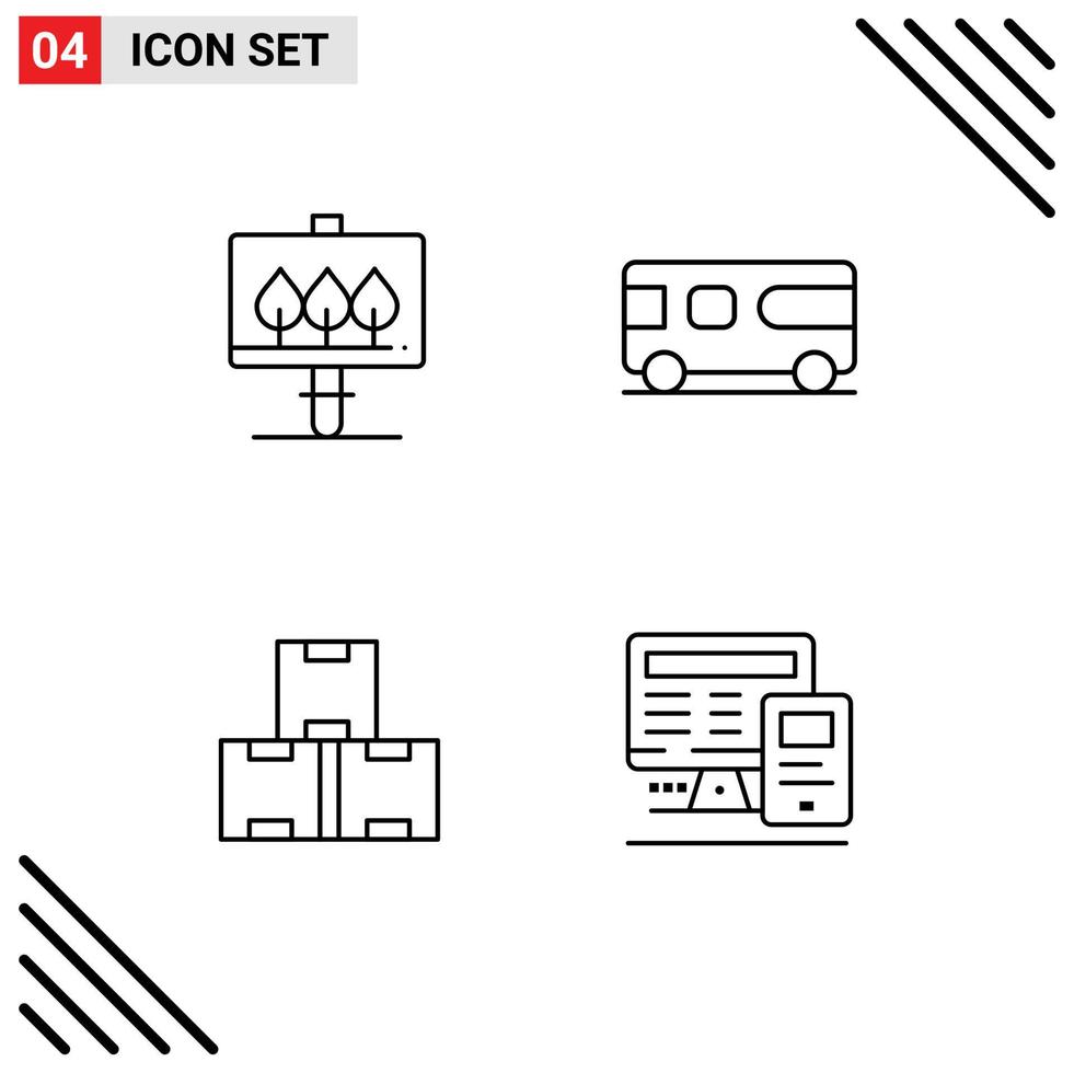 4 iconos creativos, signos y símbolos modernos de producción de tableros, vehículos de autobús, computadora, elementos de diseño vectorial editables vector