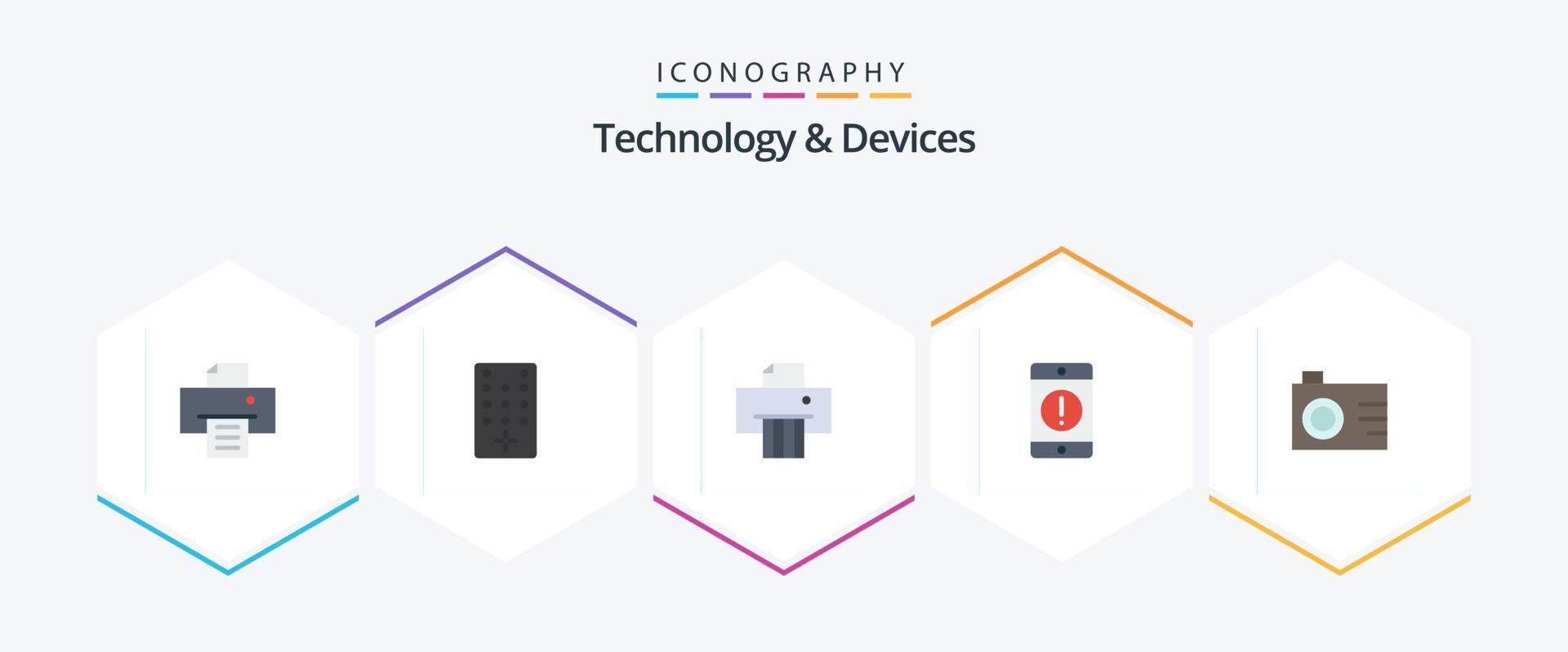 paquete de 25 iconos planos de dispositivos que incluye . digital. desfibradora. cámara. error vector