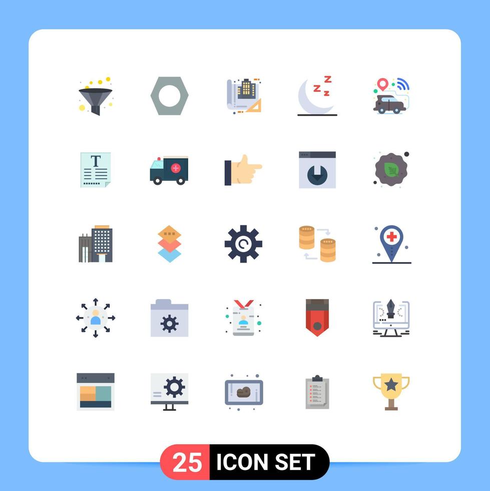 25 colores planos vectoriales temáticos y símbolos editables de los elementos de diseño vectorial editables nocturnos de la ubicación gps del modelo de navegación del vehículo vector