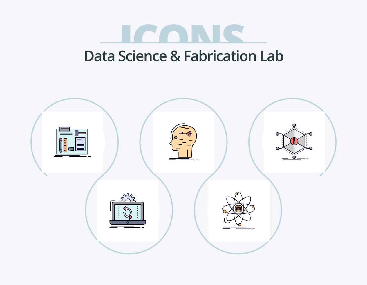 Data Science And Fabrication Lab Line Filled Icon Pack 5 Icon Design. intelligence. brain. sync. ai. engineer vector