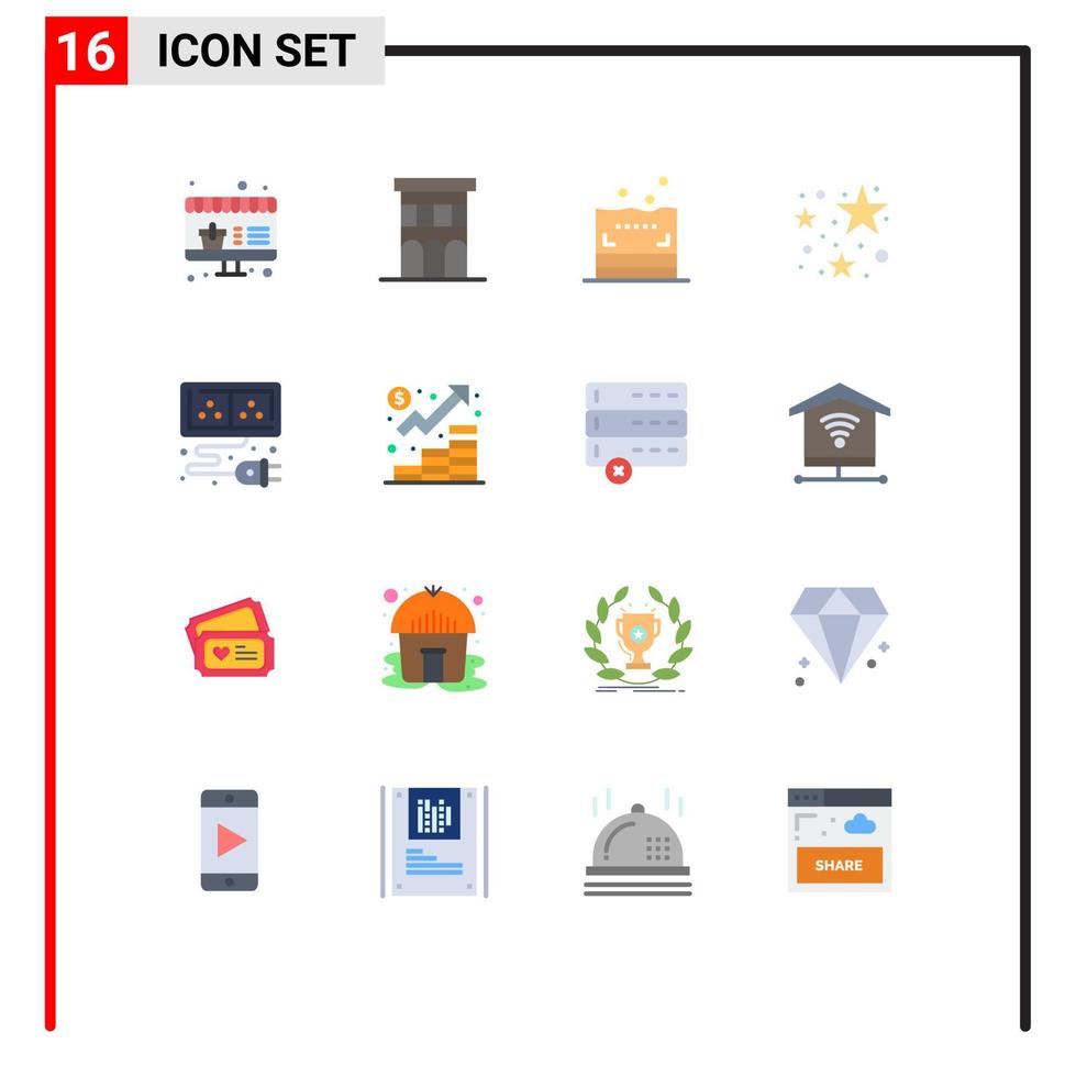 Group of 16 Flat Colors Signs and Symbols for energy cable sponge adapter stare Editable Pack of Creative Vector Design Elements