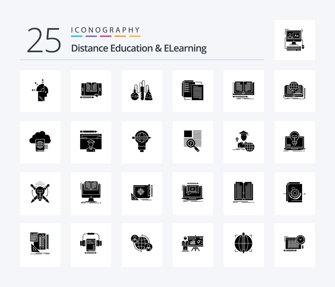 Distance Education And Elearning 25 Solid Glyph icon pack including shareit. transfer. tranfer. share. science vector