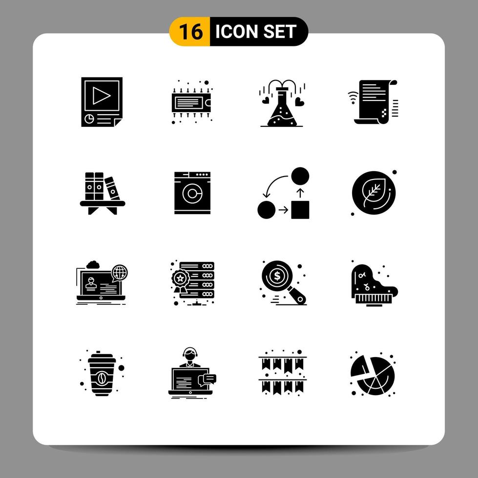 16 User Interface Solid Glyph Pack of modern Signs and Symbols of online presentation ic document love Editable Vector Design Elements
