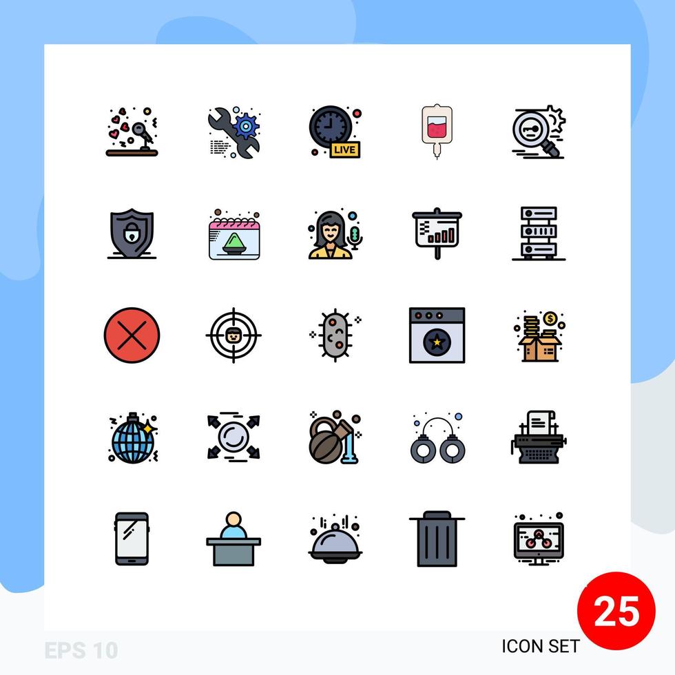 Universal Icon Symbols Group of 25 Modern Filled line Flat Colors of search samples alarm sugar test blood Editable Vector Design Elements