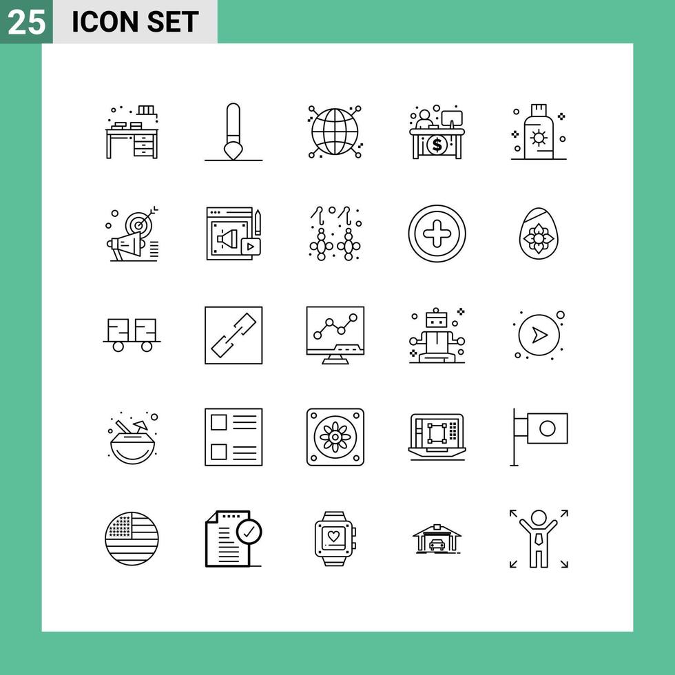 Editable Vector Line Pack of 25 Simple Lines of protection teller connected finance business Editable Vector Design Elements
