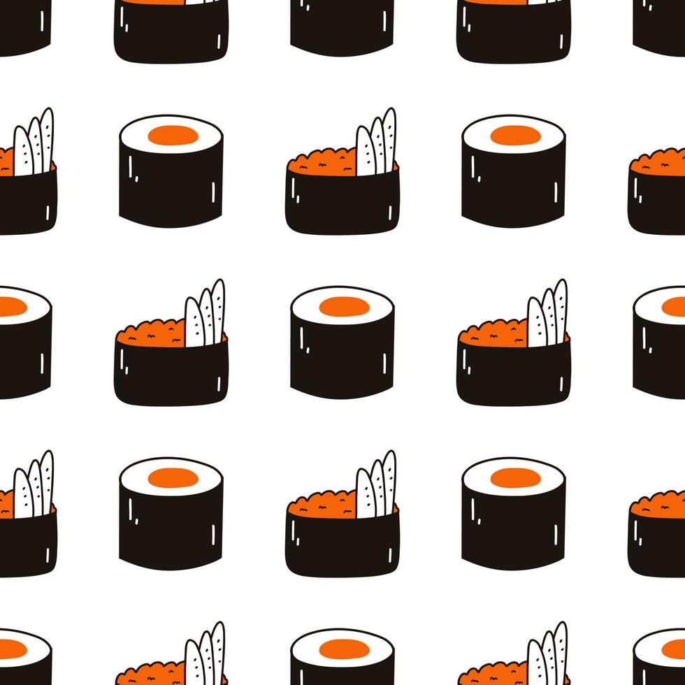 Seamless pattern with sushi. Hand drawn vector background with traditional Japanese cuisine