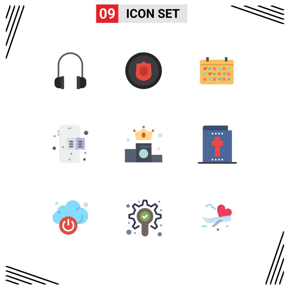 Universal Icon Symbols Group of 9 Modern Flat Colors of position crown date business mobile Editable Vector Design Elements