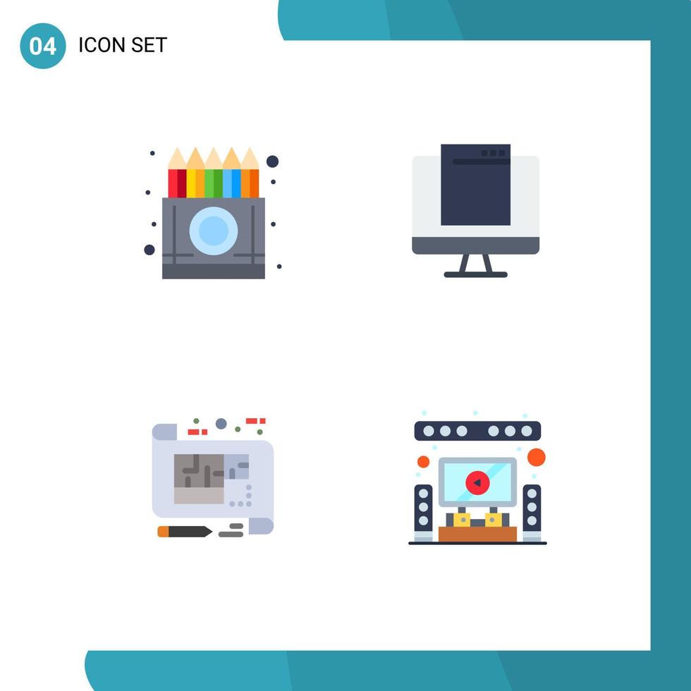 Modern Set of 4 Flat Icons and symbols such as box popup drawing monitor blue Editable Vector Design Elements