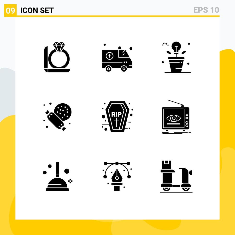 Modern Set of 9 Solid Glyphs and symbols such as holidays coffin fresh candy supermarket Editable Vector Design Elements