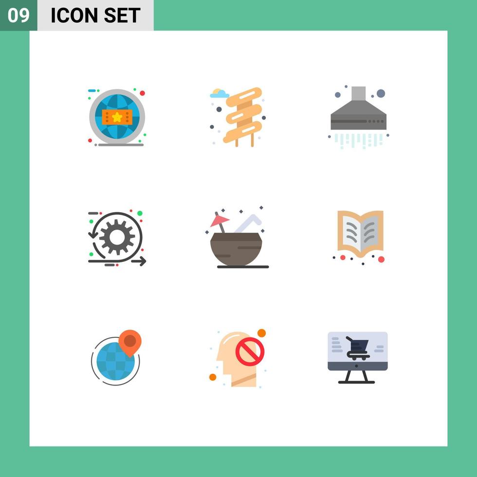 Set of 9 Commercial Flat Colors pack for drink beach hood time scrum Editable Vector Design Elements