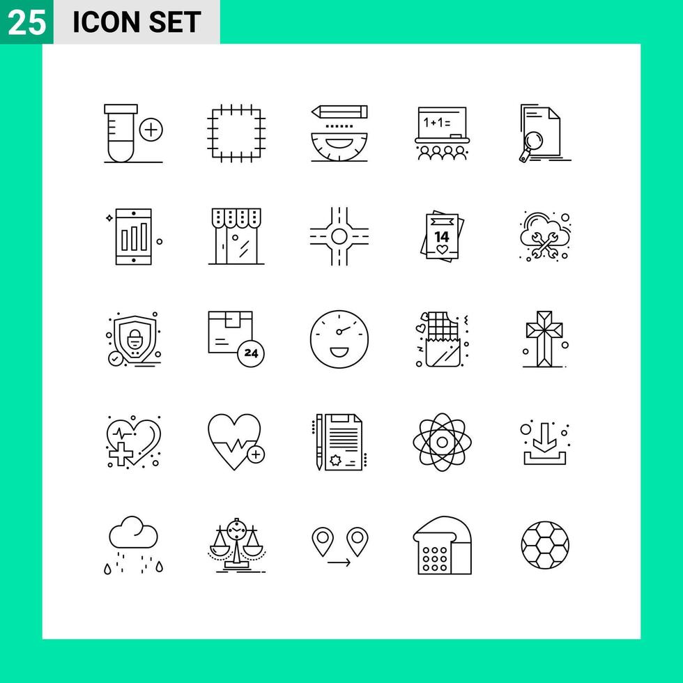 Stock Vector Icon Pack of 25 Line Signs and Symbols for page file pencil document school Editable Vector Design Elements