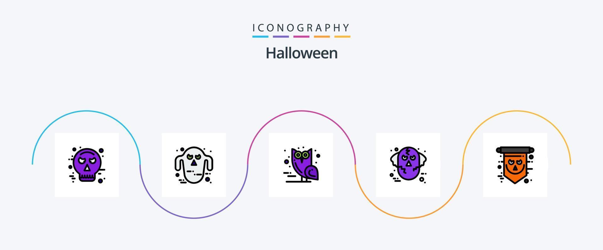 paquete de iconos de 5 planos llenos de línea de halloween que incluye bandera. lobo de mercancías. pájaro. hombre. demonio vector