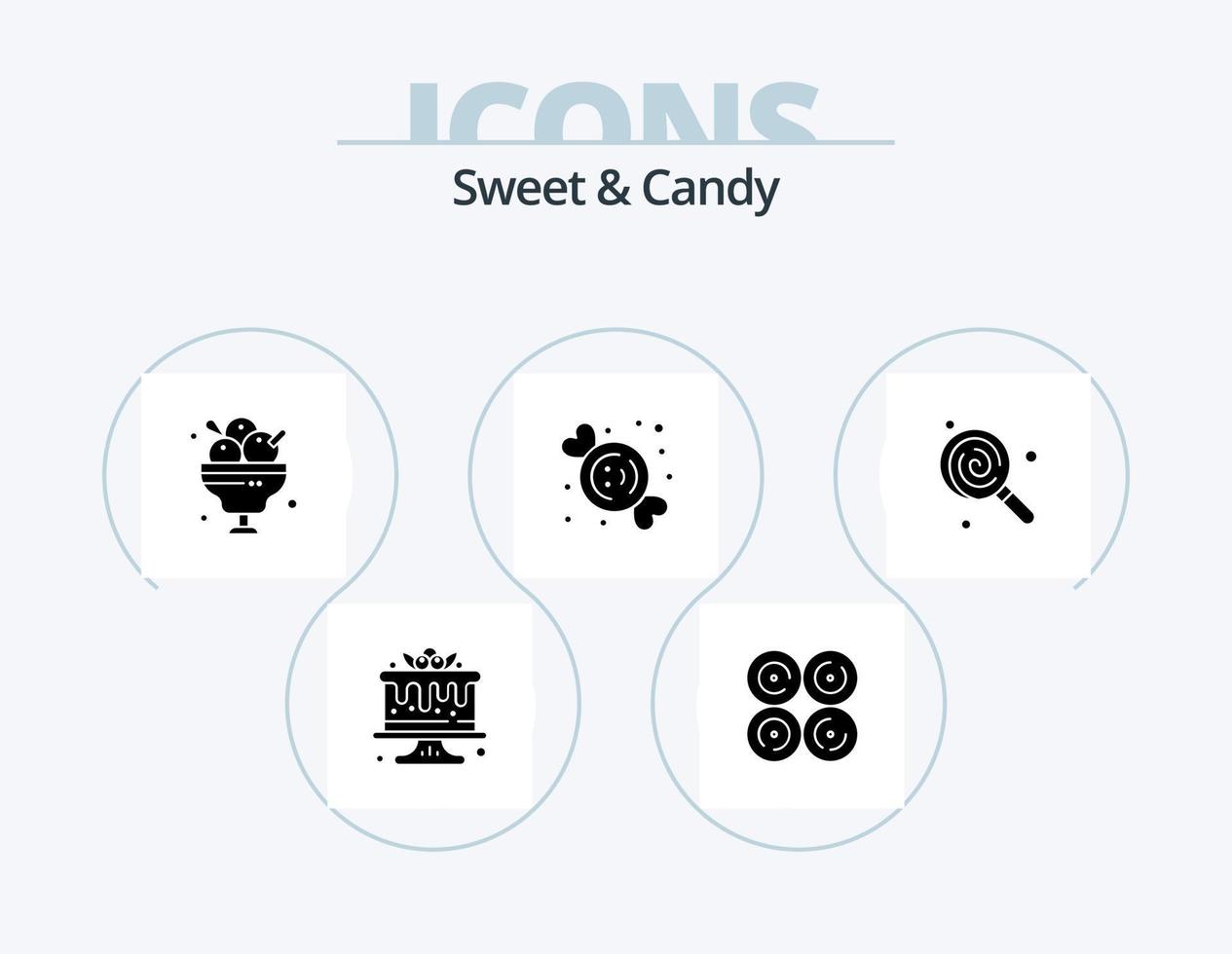 paquete de iconos de glifo de dulces y caramelos 5 diseño de iconos. postre. alimento. cafetería. postre. restaurante vector