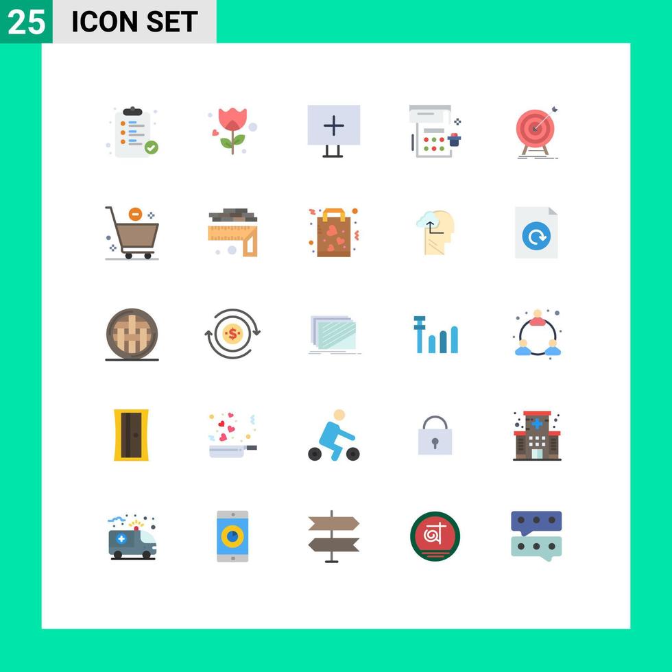 Mobile Interface Flat Color Set of 25 Pictograms of market goal alert party date Editable Vector Design Elements