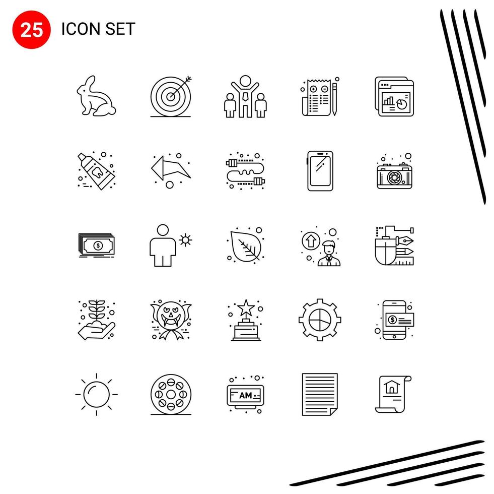 Pack of 25 Modern Lines Signs and Symbols for Web Print Media such as rate analysis company web edit Editable Vector Design Elements