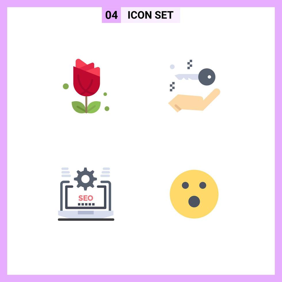 Mobile Interface Flat Icon Set of 4 Pictograms of flower web plent real estate configuration Editable Vector Design Elements