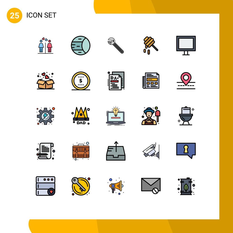 Modern Set of 25 Filled line Flat Colors Pictograph of electric honey wrench healthy tool Editable Vector Design Elements