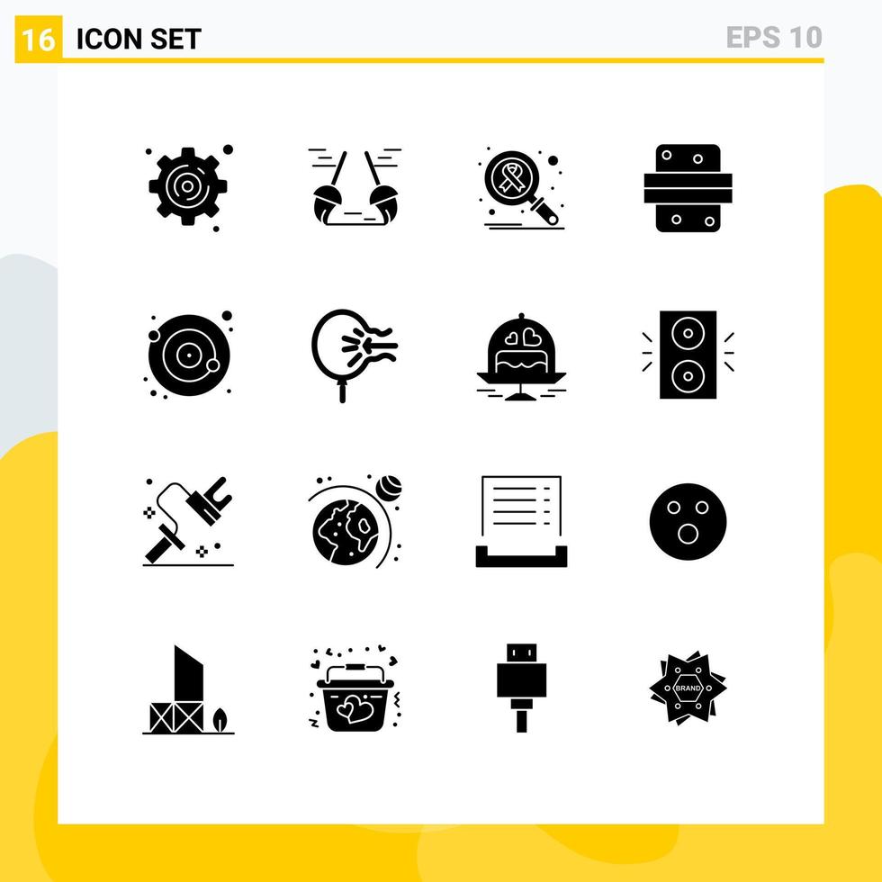 Set of 16 Vector Solid Glyphs on Grid for moon food infection drink burger Editable Vector Design Elements
