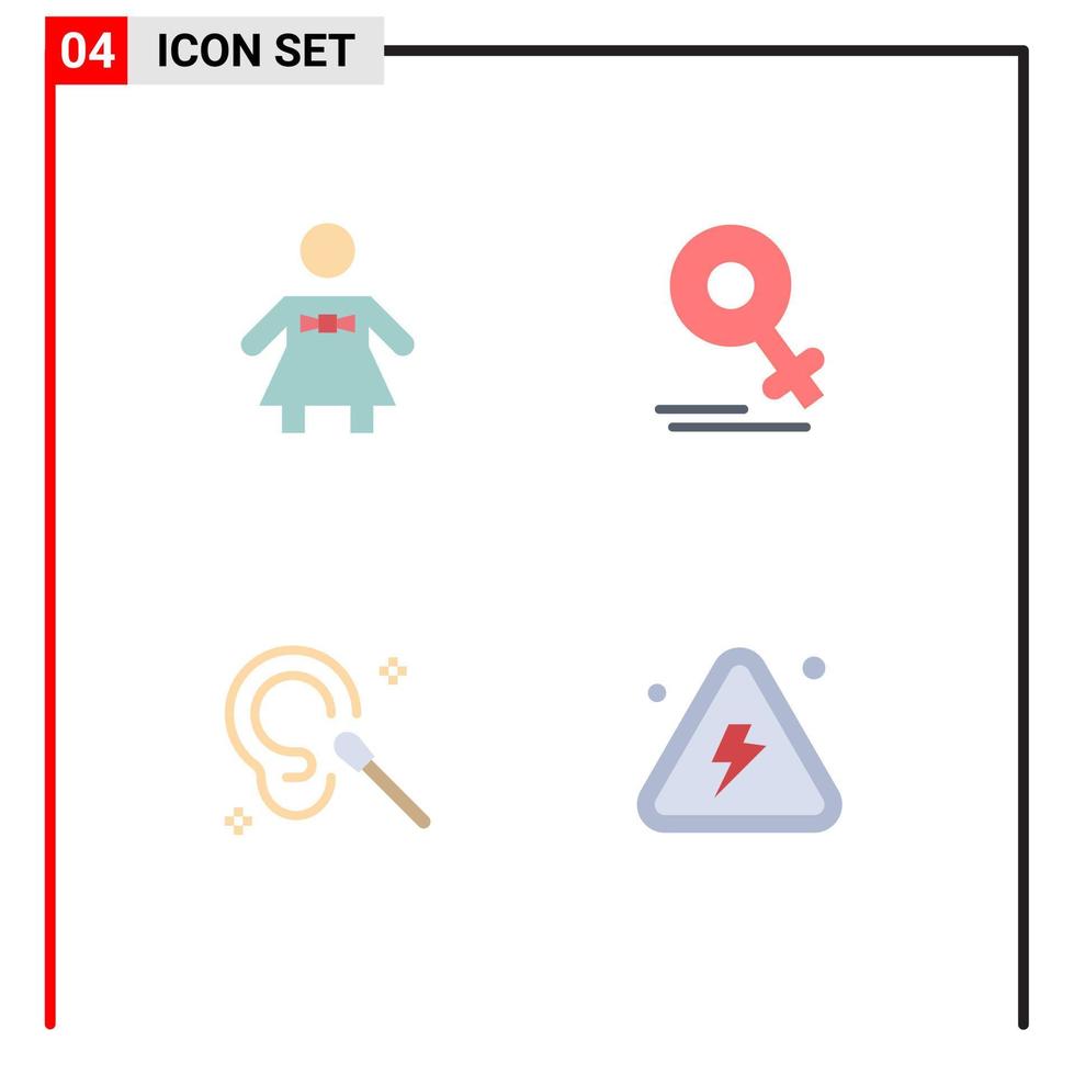 conjunto de pictogramas de 4 iconos planos simples de limpieza de pajarita elementos de diseño de vectores editables combustibles para mamá femenina