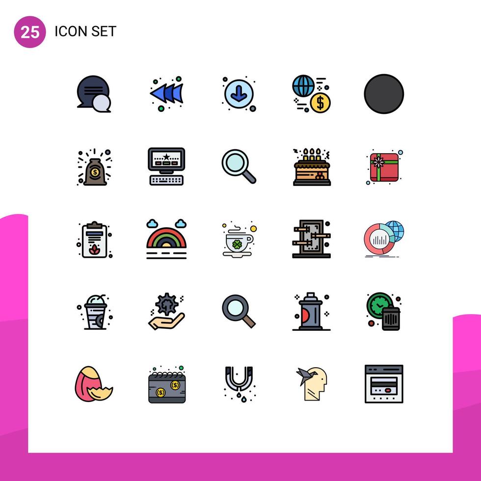 Set of 25 Vector Filled line Flat Colors on Grid for agreement signal down connection money Editable Vector Design Elements