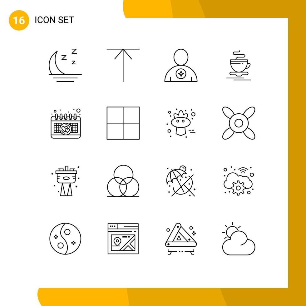 Outline Pack of 16 Universal Symbols of event hotel body hot tea Editable Vector Design Elements