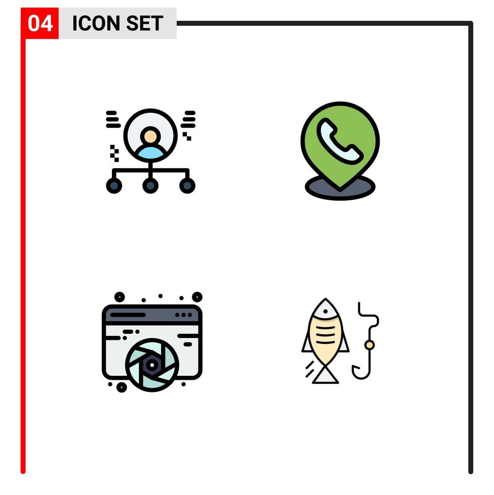 Set of 4 Vector Filledline Flat Colors on Grid for abilities design man phone fine arts Editable Vector Design Elements
