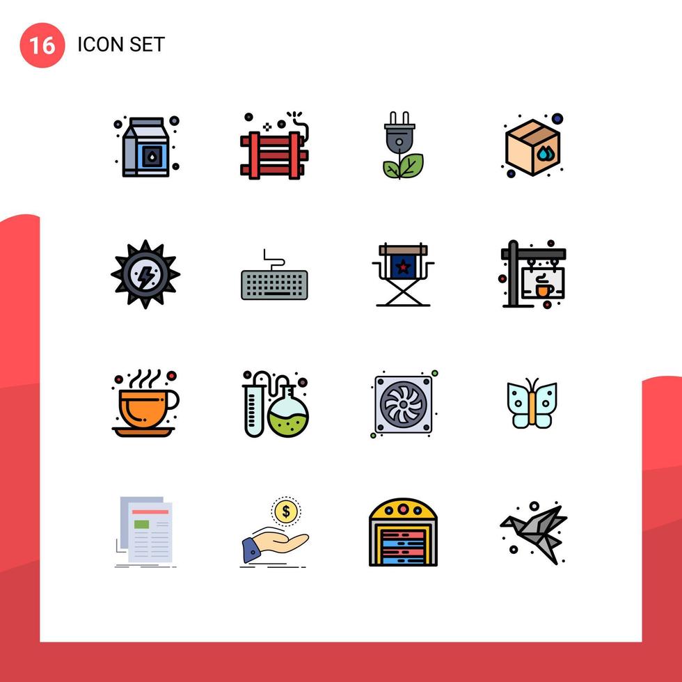 Universal Icon Symbols Group of 16 Modern Flat Color Filled Lines of ecology print biomass warehouse box Editable Creative Vector Design Elements